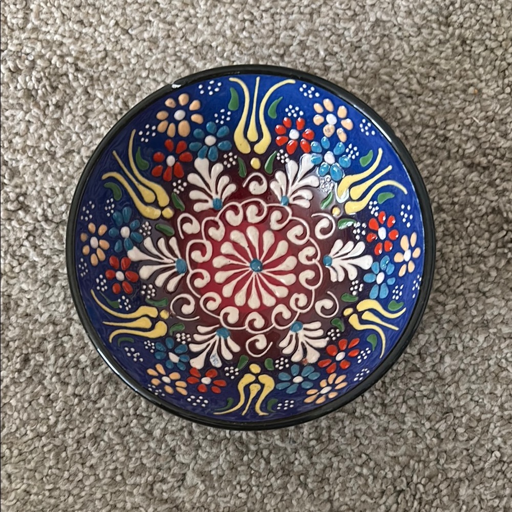 Handcrafted Floral Ceramic Bowl from India - Multicolor